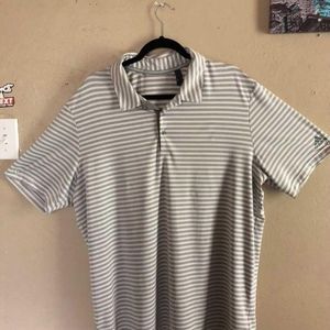 Adidas white and gray striped polo XL